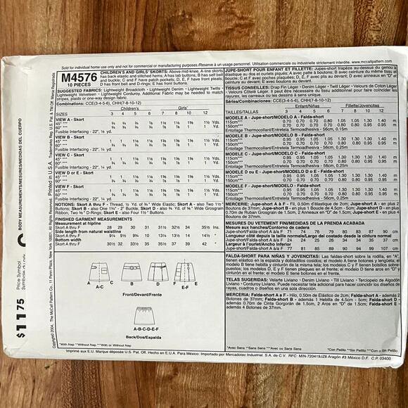 UNCUT Vintage Y2K McCalls 4576 Sewing Pattern Sz XXS-S Mini Skort Sets 6 Styles - Picture 2 of 2
